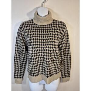 Vtg Ann Taylor Sweater Womens Sz Sm Turtle Neck Houndstooth Italian Merino Wool